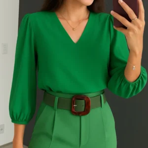 Blusa Feminina Manga 3/4 Novas Cores Tecido Crepe Moda Evangélica Detalhe Social