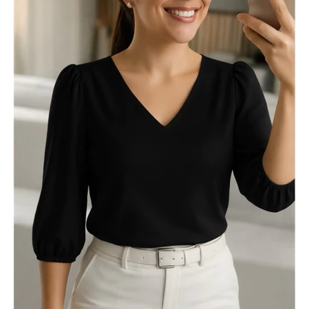 Blusa Feminina Novas Cores Modelo Social Manga 3/4 Moda Promoção Tecido Crepe
