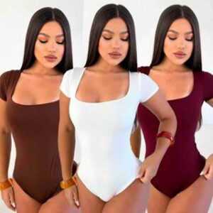 Body Feminino Decote Quadrado Manga Curta Forro Duplo Suplex Liso Verão