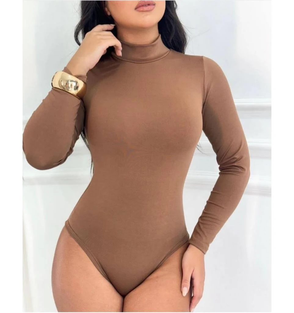 Body Feminino Gola Alta Manga Longa Suplex Cacharrel Segunda Pele Confortável