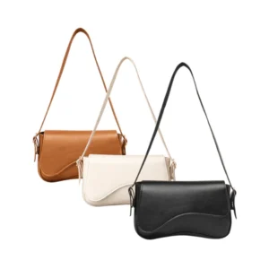 Bolsa de Ombro Feminina com Alça Ajustável – Couro Sintético Preto Elegante